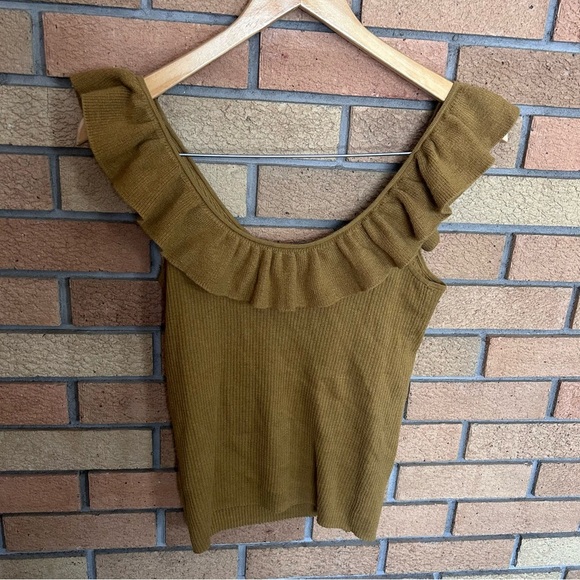 Madewell Wakeford Ruffle Sweater Tank Top #AM299 in Bronze Wool Blend Size Small - Picture 5 of 7